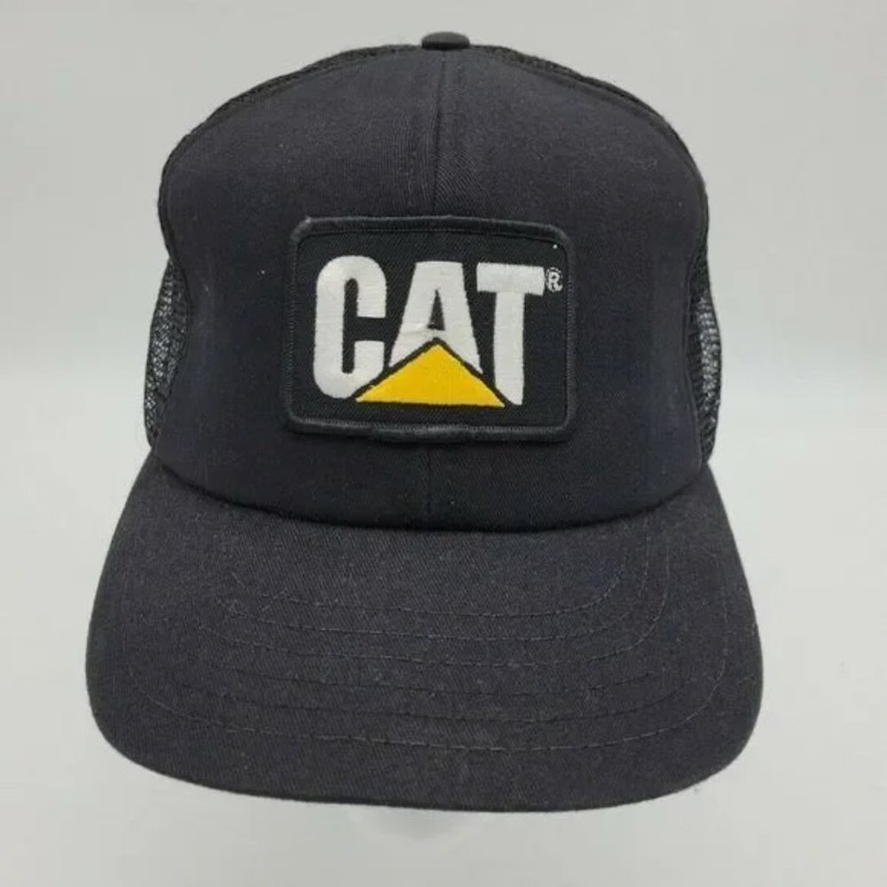 CAT Baseball Cap Sports Snapback Mesh Hat Poly/Cotton Black Embroidered Logo